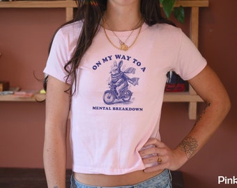 Funny Meme shirt, Whimsical shirt for women On my way to a Mental Breakdown Rabbit y2k baby tee, baby girl, y2k clothing, y2k tee t-shirt