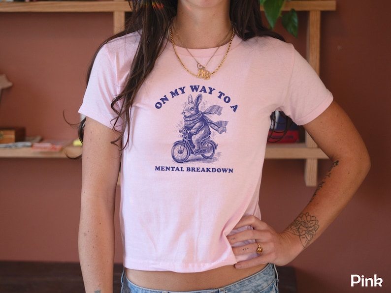 Funny Meme shirt, Whimsical shirt for women On my way to a Mental Breakdown Rabbit y2k baby tee, baby girl, y2k clothing, y2k tee t-shirt image 1