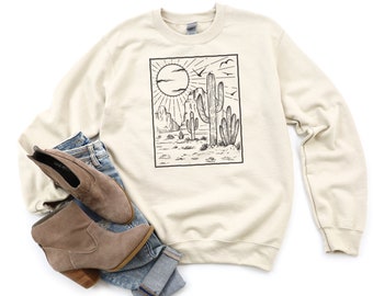 Desert Shirt southwest scene drawing trendy cactus adventure shirt for women Unisex Heavy Blend Crewneck Sweatshirt