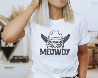 Meowdy Katzen-Shirt Lustige Katzenmama Katzenliebhaber Shirt Geschenk für Sie Süße Katzenmama Geschenk für Freundin Katzenmama Unisex Jersey Kurzarm T-Shirt