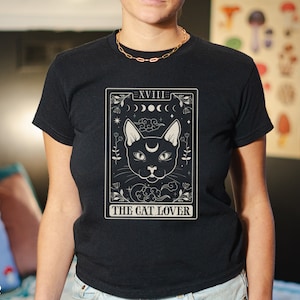 Camiseta de tarot para amantes de los gatos, regalo para dueños de gatos, camiseta para bebé Y2K, ropa Y2K, camiseta Y2K, top corto