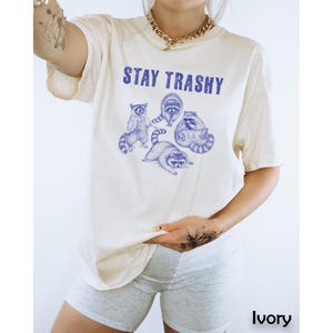 Stay Trashy Shirt, Retro y2k, Funny Racoon shirt, Silly Tee, Street Cats, Trash Panda Meme, COMFORT Colors Unisex Tee T-shirt