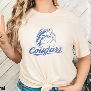 Cougars Vintage Football baseball volleyball high school sports gift for mom her game day shirt  Unisex Jersey Short Sleeve Tee T-shirt