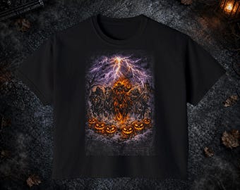haunted horsemen lightning shirt, gothic pumpkin king scary halloween, spooky autumn style Comfort Colors Boxy Tee T-shirt and Tote Bag