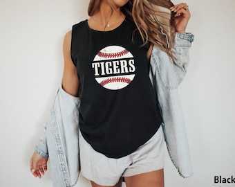 Tigers Baseball shirt, Sports Lover, Baseball Fan Athletic Game Day Outfit Summer ShirtWomen's Garment-Dyed Tank Top