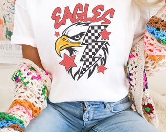 Camiseta de las Águilas, camiseta de sóftbol, béisbol, fútbol americano, camiseta de mascota deportiva de secundaria para mujer, camiseta gráfica, camiseta unisex de colores cómodos.