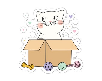 Cat in a box cute cat lover owner Indoor outdoor laptop water bottle car Sticker Die-Cut Stickers