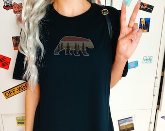 Hiking Bear Nature Shirt  Gift for Her, Travelers Gift National Park Mountain Adventure Camping Shirt COMFORT Colors Unisex T-shirt