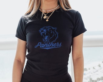 Panthers Distressed Summer Graphic Tee Short Crop Top Gift for Her Trendy Shirt women y2k baby tee, baby girl, y2k clothing, y2k tee t-shirt