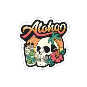 Aloha Beach Summer skull vacation beach Indoor outdoor laptop water bottle car Sticker Die-Cut Stickers