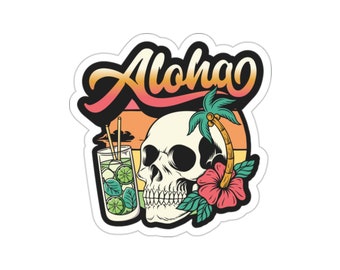 Aloha Beach Summer skull vacation beach Indoor outdoor laptop water bottle car Sticker Die-Cut Stickers