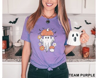 Halloween fall Mushroom Ghost Spooky fun shirt gift for her  Unisex Jersey Short Sleeve Tee T-Shirt