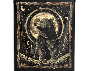 Celestial Moon bear Wall Tapestry Cottage Core drawing design art Home decor Indoor Wall Tapestries