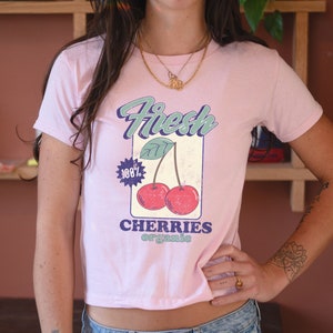 Cherry Ribbon Crop Top | Cute Cottagecore Graphic Top | Gift