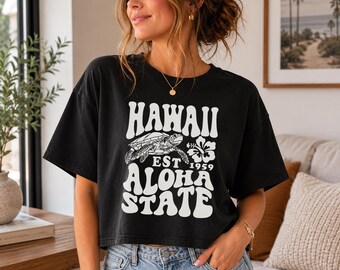 Hawaii Aloha State Shirt Trendy Summer Beach Lover Surf Shirt Aesthetic Hawaiian Vacation Shirt Comfort Colors Boxy Tee T-shirt and Tote Bag