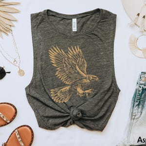 Summer tank top, Golden Eagle Patriotic Summer Yoga tank top, Women's Flowy Scoop Muscle Tank image 1