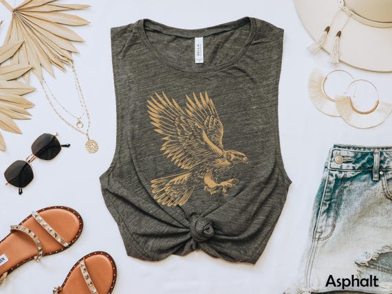 Summer tank top, Golden Eagle Patriotic Summer Yoga tank top, Women's Flowy Scoop Muscle Tank