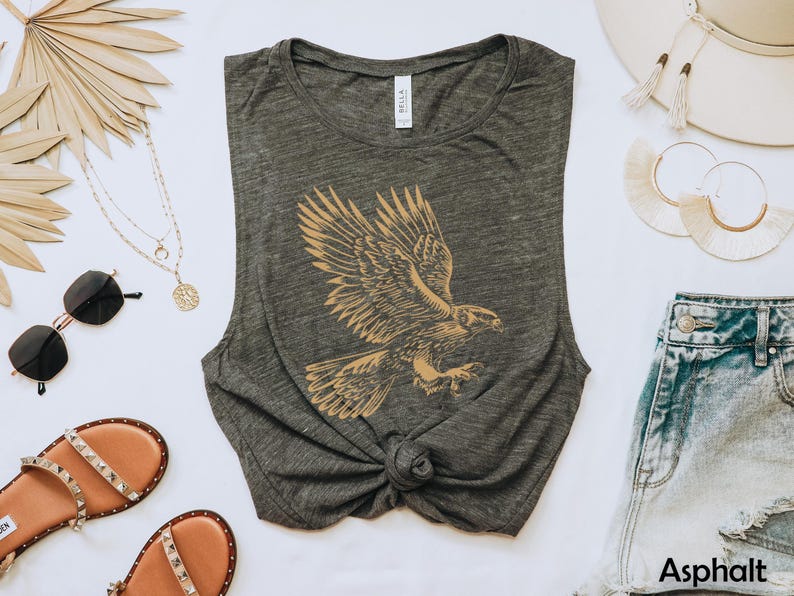 Summer tank top, Golden Eagle Patriotic Summer Yoga tank top, Women's Flowy Scoop Muscle Tank image 1