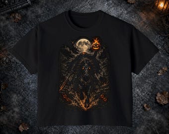Headless Horseman Moonlit Ride Shirt, Horror Moon, Dark Fantasy Aesthetic, Spooky Skeleton Comfort Colors Boxy Tee T-shirt and Tote Bag