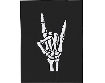 Rocker On Skeleton hand gift for musician teen rocker hand gift for her Concert Warm Fleece Velveteen Plush Blanket Throw