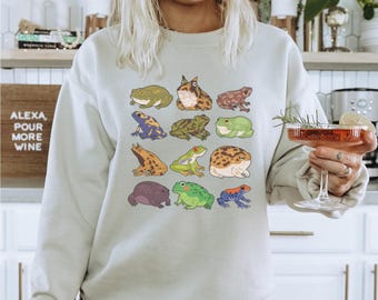 Sudadera unisex con cuello redondo, estilo rana linda, estilo cottage core, grunge, sapo, emo, estética goblincore