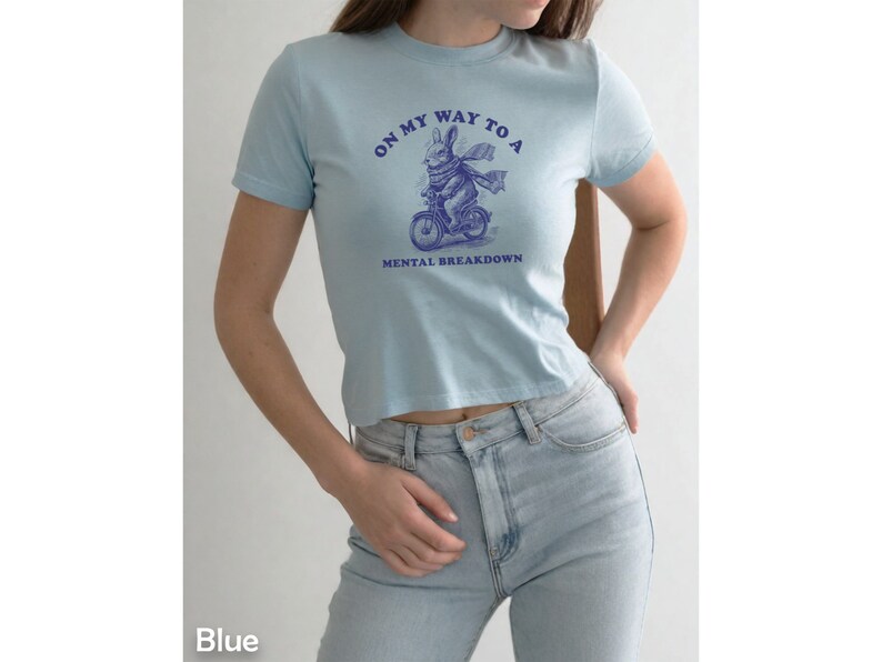 Funny Meme shirt, Whimsical shirt for women On my way to a Mental Breakdown Rabbit y2k baby tee, baby girl, y2k clothing, y2k tee t-shirt image 6