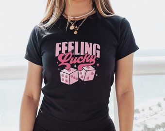 Camicia Coquette Cherry per donna Feeling Lucky Dice Retro anni '90 Cherry y2k t-shirt per bambini, bambina, abbigliamento y2k, t-shirt y2k