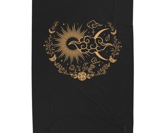 Mystic Moon cottage core celestial crescent moon star scene large warm soft Velveteen Plush Blanket Couch Throw