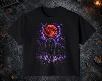 Black Wolves Blood Moon Shirt Occult Horror Aesthetic, Witchy Goth,Skeleton Night Vibe Comfort Colors Boxy Tee T-shirt and Tote Bag