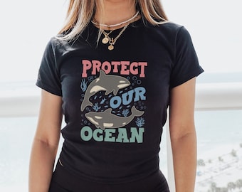 Camicia da spiaggia oceanica per donne, Proteggi il nostro oceano, regalo per lei, trendy salva l'oceano, maglietta per bambini y2k, bambina, abbigliamento y2k, t-shirt y2k