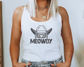 Camiseta de gato maullido, divertida camiseta para mamá gata, amante de los gatos, regalo para ella, linda camiseta para mamá gata, regalo para novia, camiseta sin mangas con espalda cruzada ideal para mujer