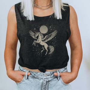 Whimsical Unicorn Muscle Yoga Tank for Women, Boho Style Workout Top, Magical Fantasy Apparel, Gift for Her, Summer Festival Shirt