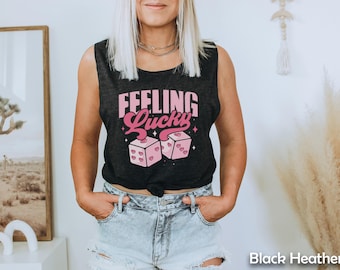 Feeling Lucky Pink Dice Casino Gaming Dice Women's Flowy Scoop Muscle Tank