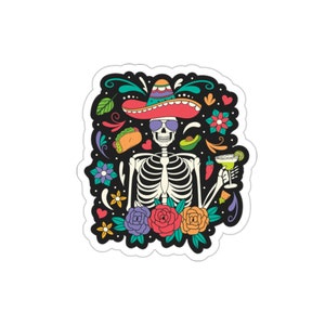 Cinco De mayo colorful margarita skeleton sticker Indoor outdoor laptop water bottle car Sticker Die-Cut Stickers