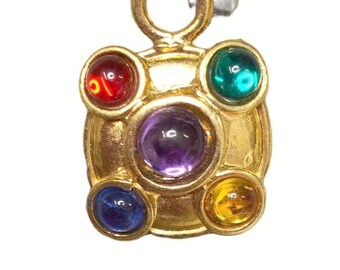 Square Gold Charms with Colored Stones: Jewelry Making Supplies 12 PCS