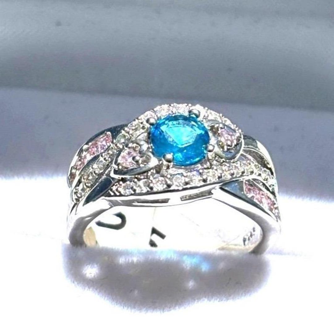 Ring Sterling Silver Blue Pink CZ Heart Statement 7 New - Etsy