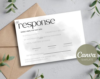 Watercolor Wedding RSVP Template | Gray Watercolor | Customizable Digital Template | Printable | Canva