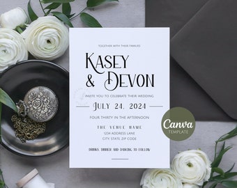 Modern Wedding Invitation | Sleek Ceremony and Reception Invite | Easy Instant Download | Simple Wedding Evite | Canva Template