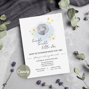 Gender Reveal Invitation Template | Twinkle Twinkle Little Star How We Wonder What You Are | Digital & Printable Invite | Canva