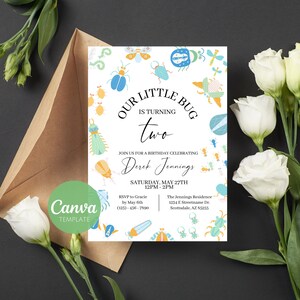 Child&#39;s Birthday Invitation Template, Our Little Bug Invite, Bug Boy Themed Party, Digital & Printable Invite, Canva, Easy Instant Download