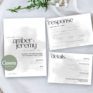 Wedding Bundle Invitation Suite Template | Invitation, Details & RSVP Card | Watercolor | Customizable Digital Template | Printable | Canva