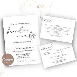 Wedding Bundle Invitation Suite Template | Invitation, Details & RSVP Card | Simple | Customizable Digital Template | Printable | Canva