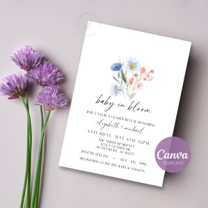 Gender Reveal Invitation Template | Baby In Bloom | Flower Themed Party | Digital & Printable Invite | Canva image 2