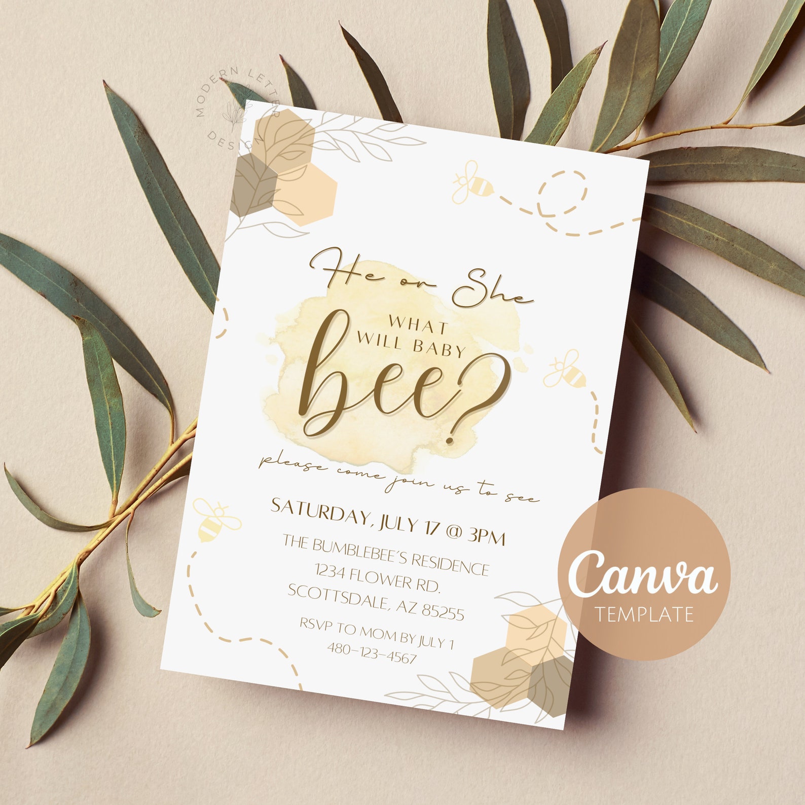 Gender Reveal Invitation Template | He or She, What Will Baby Bee ...