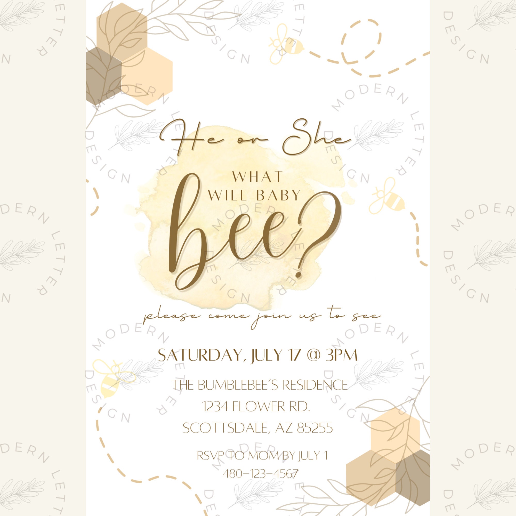 Gender Reveal Invitation Template | He or She, What Will Baby Bee ...