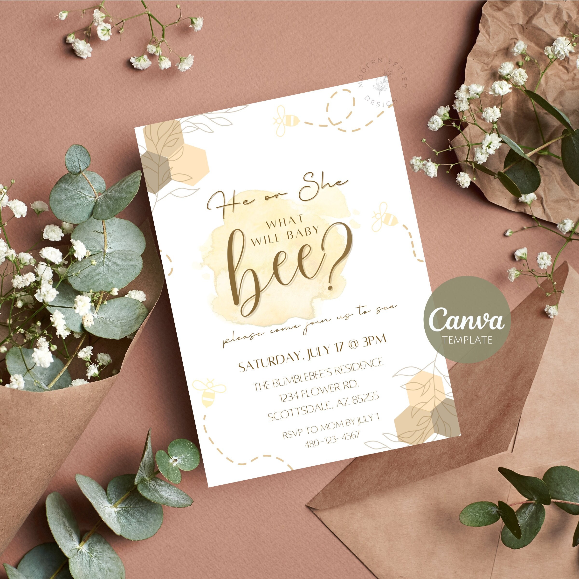 Gender Reveal Invitation Template | He or She, What Will Baby Bee ...