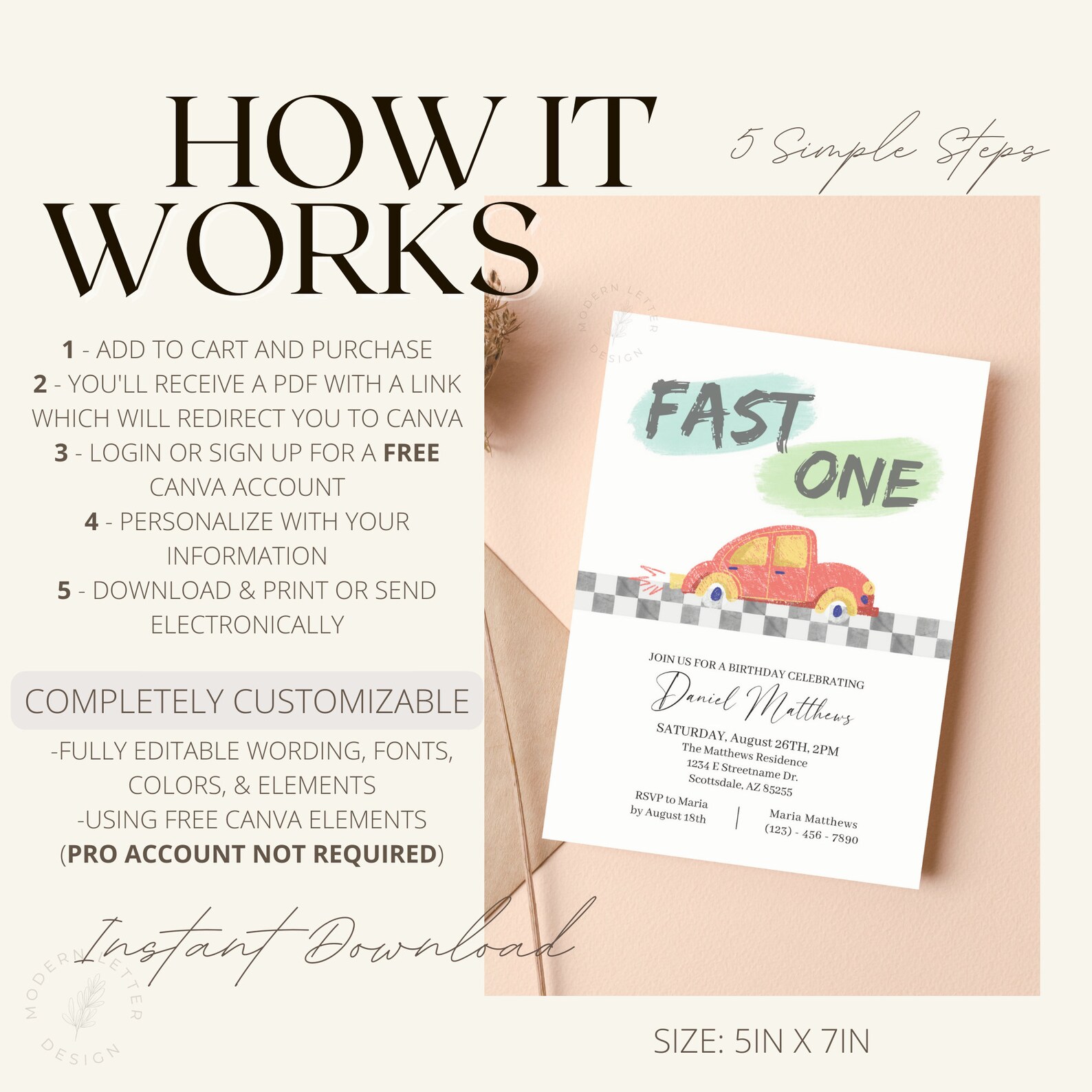 Vad Invitation Baby's 1st Birthday Invitation Template | Fast One Invite | Race Car ...
