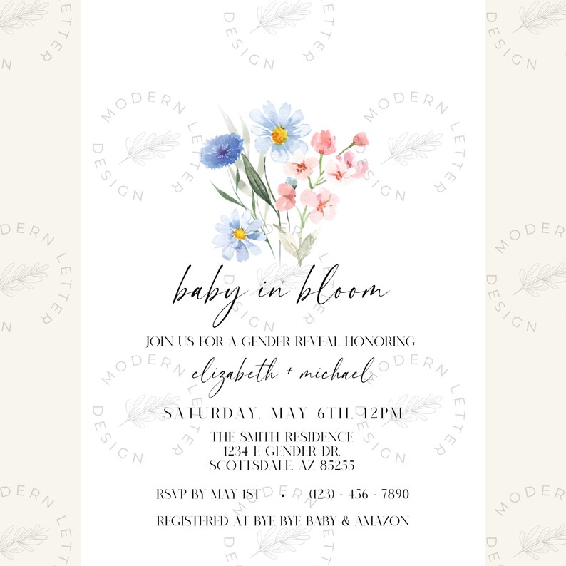 Gender Reveal Invitation Template | Baby In Bloom | Flower Themed Party | Digital & Printable Invite | Canva image 8
