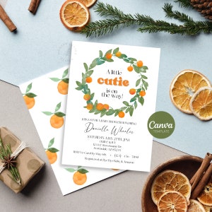 Baby Shower Invitation Template | A Little Cutie Is On The Way | Orange Themed Party | Digital & Printable Invite | Canva