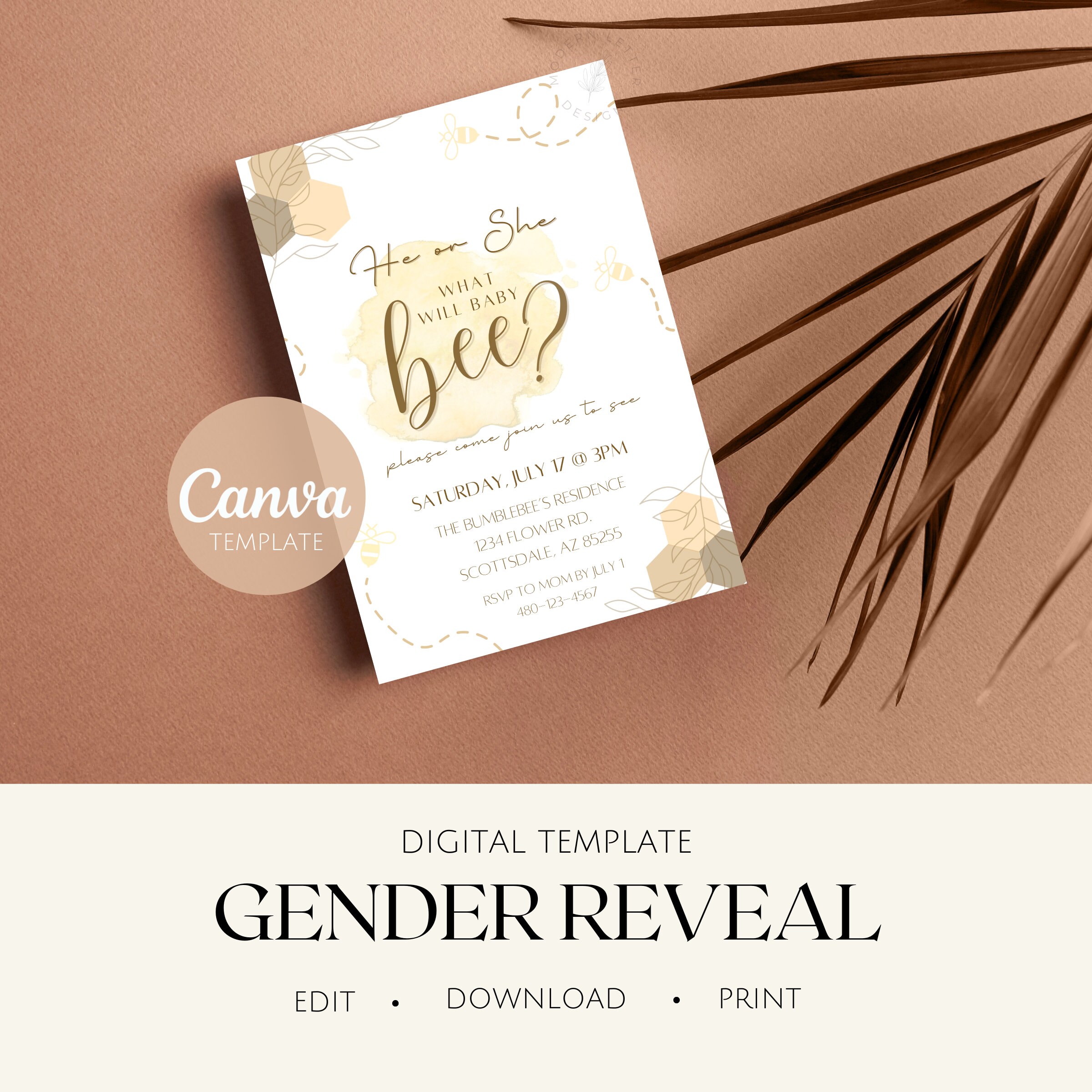 Gender Reveal Invitation Template | He or She, What Will Baby Bee ...